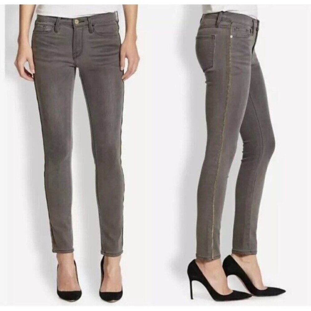Frame Thatcher Le Skinny de Jeanne Zipper Trimmed Gray Wash Jeans size 26